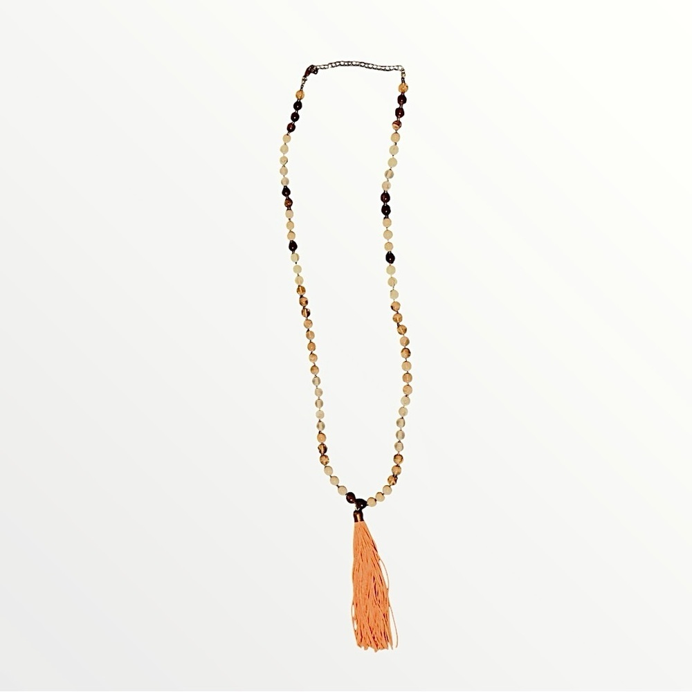 [5x$25] ⭐️ Mala-Style Beaded Necklace w/ Coral Tassel Boho Layer